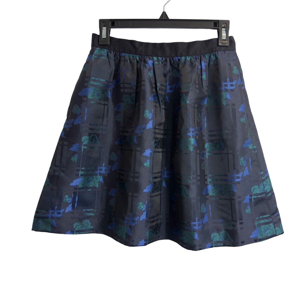 J.Crew Womens Size 2P Navy Blue Floral Jacquard A-Line‎ Mini Skirt Pockets